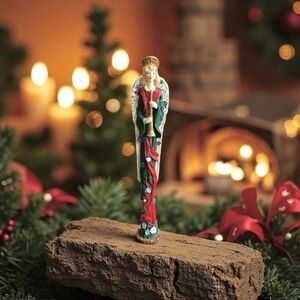 Vintage 11.5" Ceramic Angel with Horn Statue Figurine Christmas Holiday Decor
